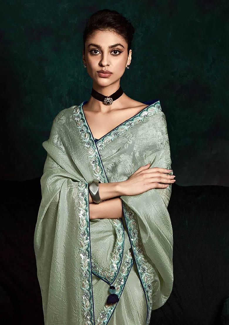 Green Embroidered Tissue Silk Sarees