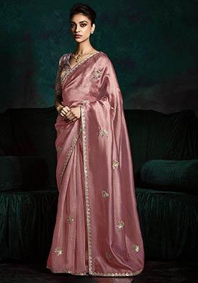 Pink Embroidered Tissue Silk Sarees