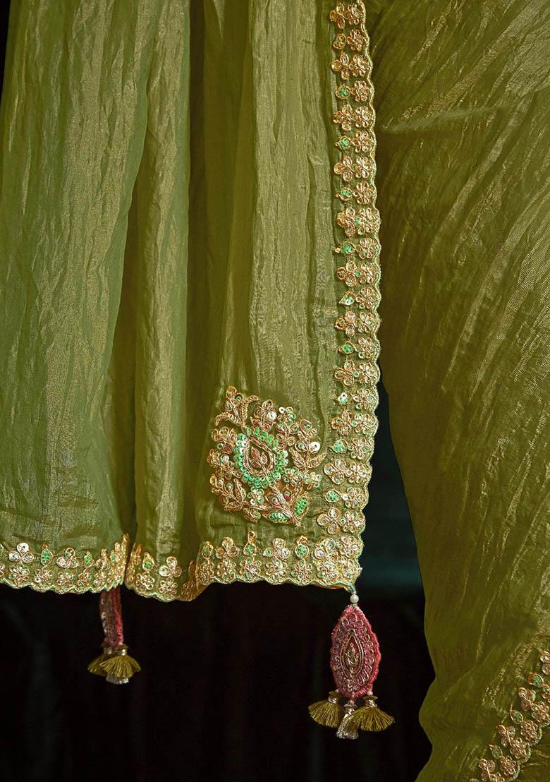Green Embroidered Tissue Silk Sarees
