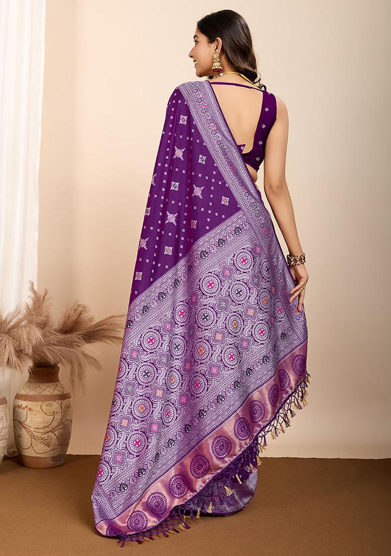 Purple Zari Weaving Silk Sarees