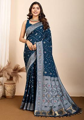 Blue Zari Weaving Silk Sarees
