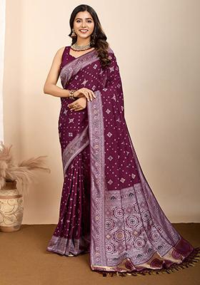 Purple Zari Weaving Silk Sarees
