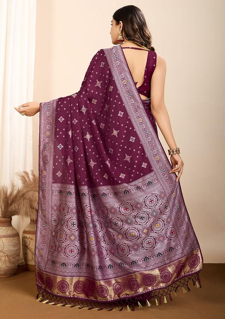 Purple Zari Weaving Silk Sarees