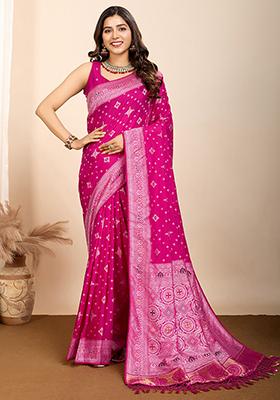 Pink Zari Weaving Silk Sarees