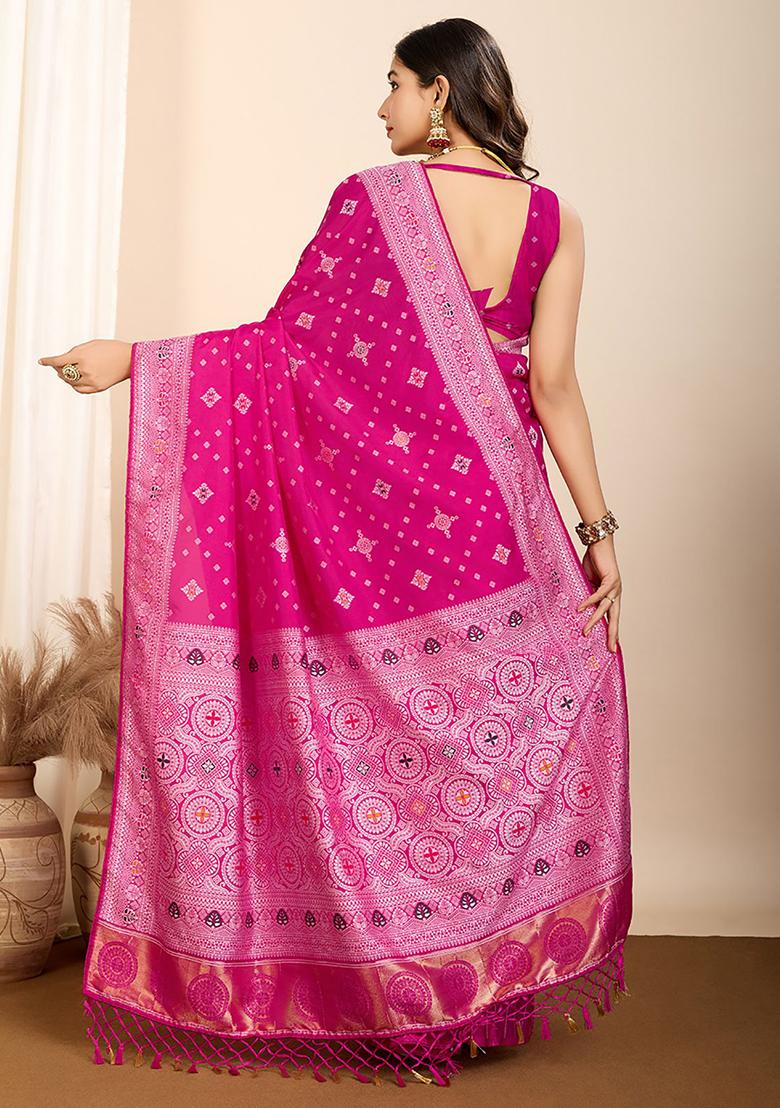 Pink Zari Weaving Silk Sarees