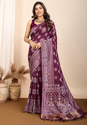 Purple Zari Weaving Silk Sarees