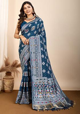Blue Zari Weaving Silk Sarees