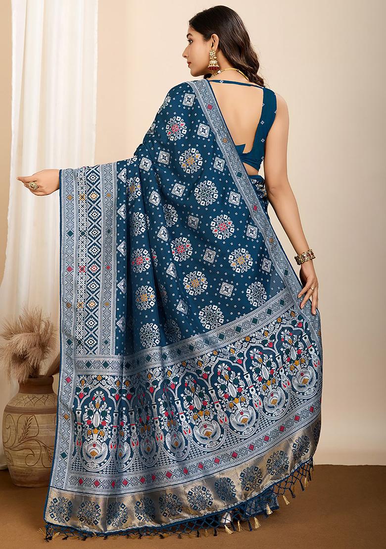 Blue Zari Weaving Silk Sarees