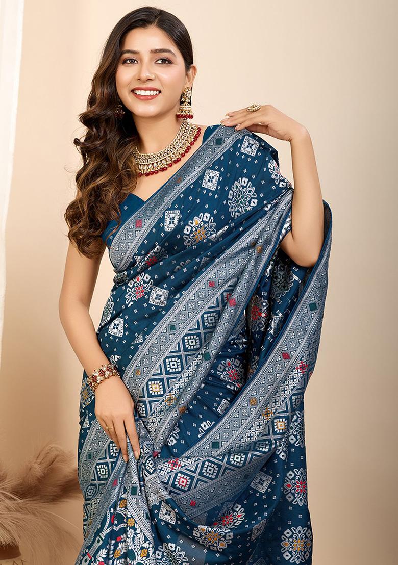 Blue Zari Weaving Silk Sarees