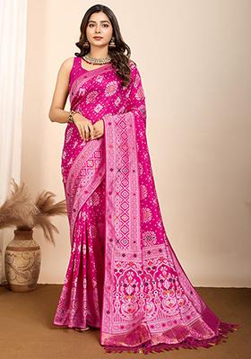 Pink Zari Weaving Silk Sarees