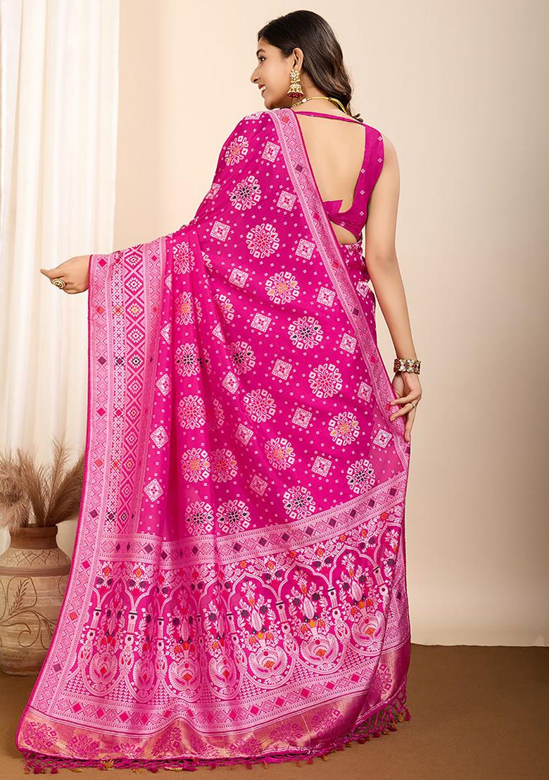 Pink Zari Weaving Silk Sarees