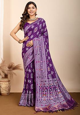 Purple Zari Weaving Silk Sarees