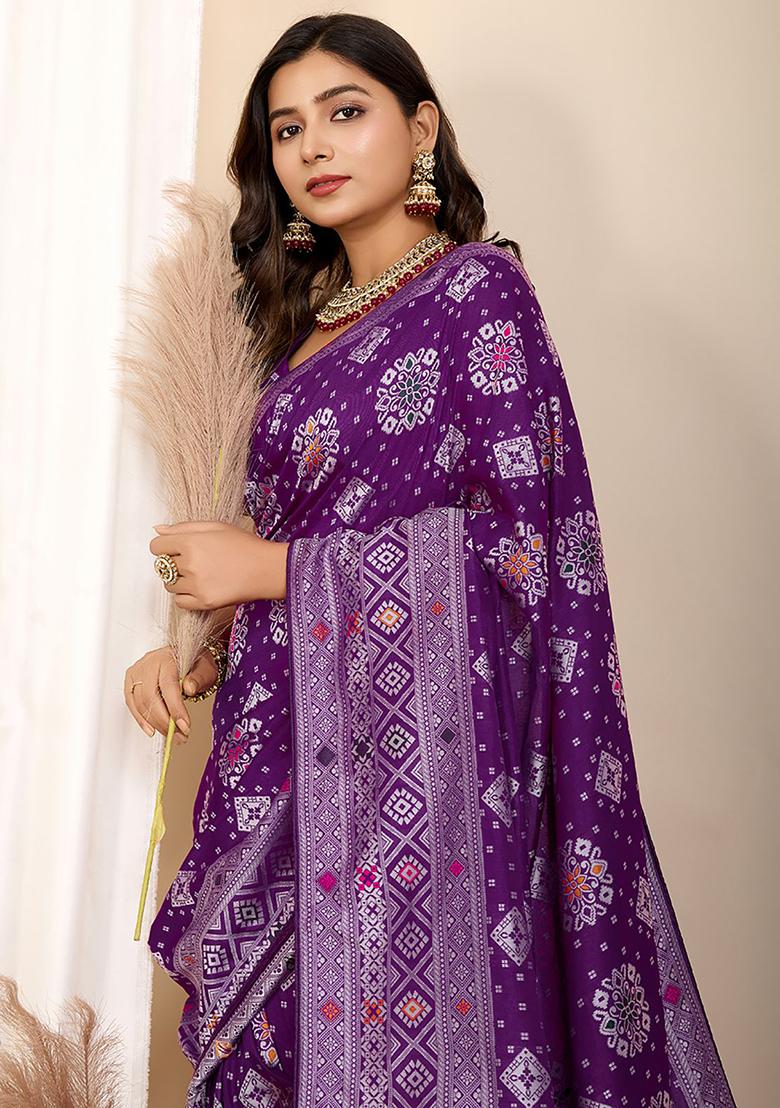 Purple Zari Weaving Silk Sarees