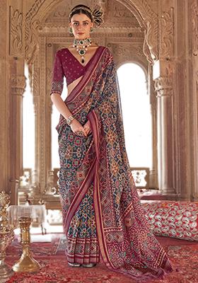 Navy Blue Printed Georgette Sarees