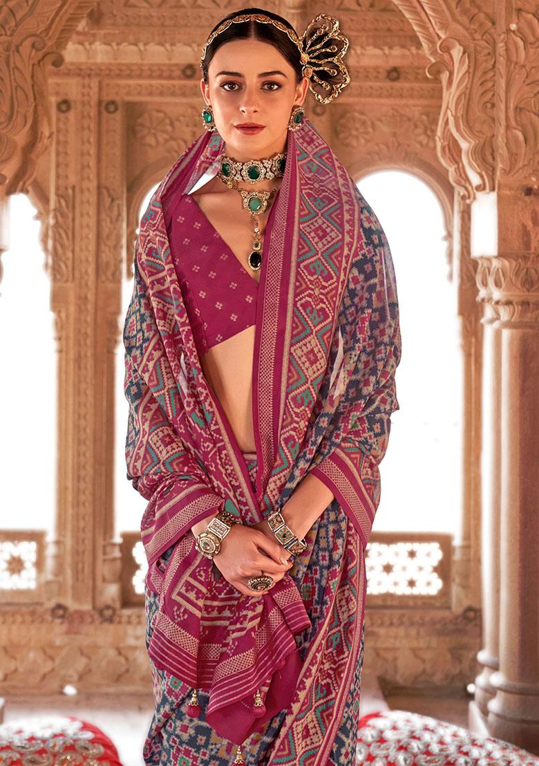 Navy Blue Printed Georgette Sarees