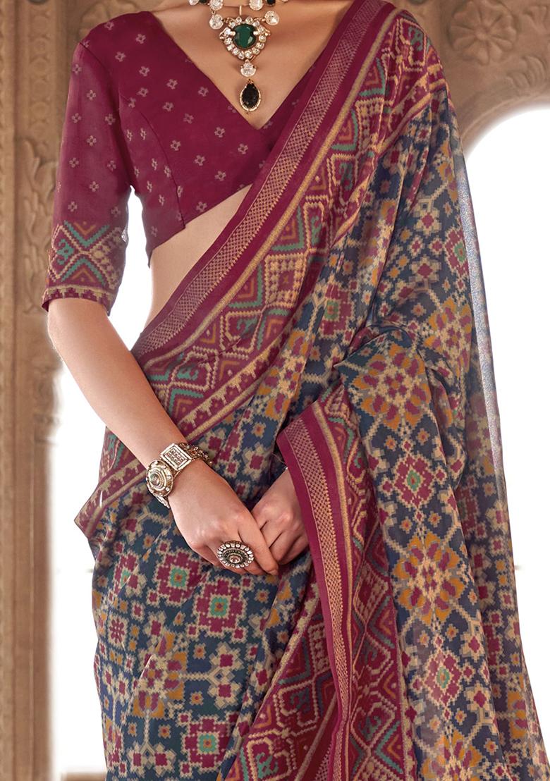 Navy Blue Printed Georgette Sarees