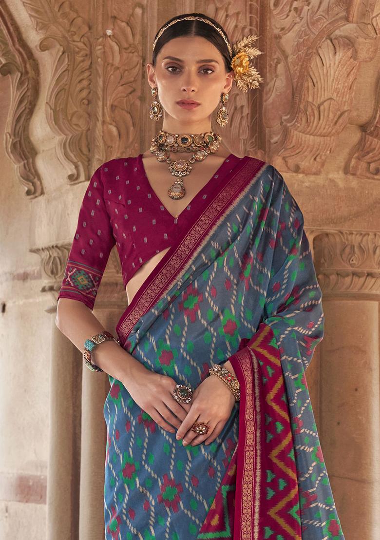 Blue Printed Georgette Sarees