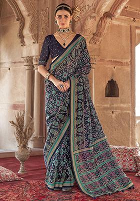 Navy Blue Printed Georgette Sarees
