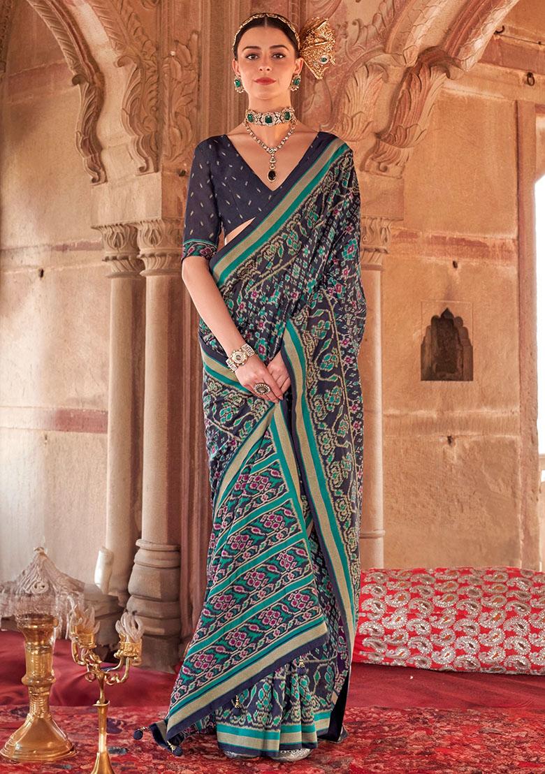 Navy Blue Printed Georgette Sarees