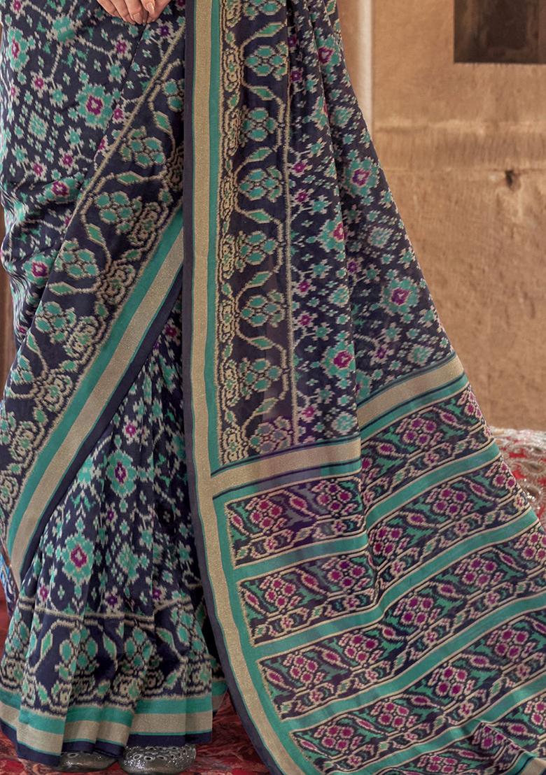 Navy Blue Printed Georgette Sarees