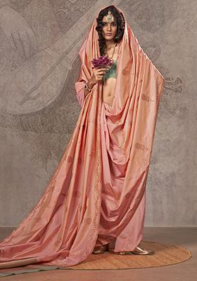 Orange Zari Weaving Silk Sarees