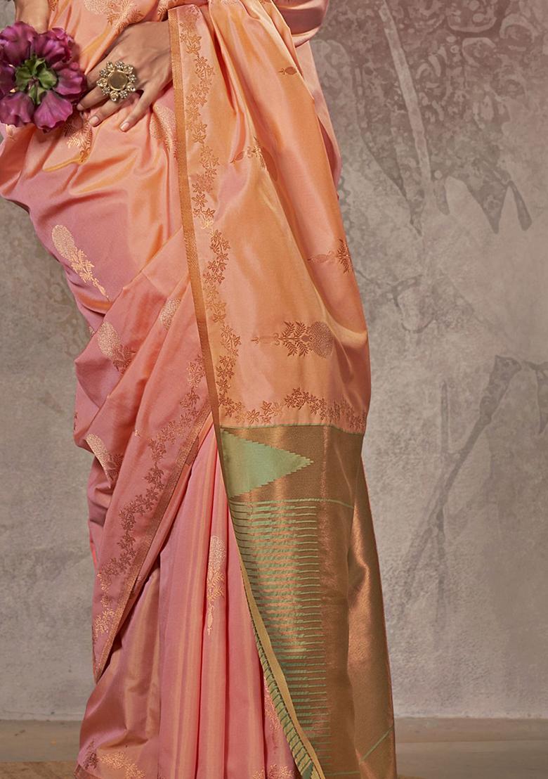 Orange Zari Weaving Silk Sarees