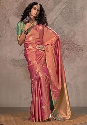 Pink Zari Weaving Silk Sarees