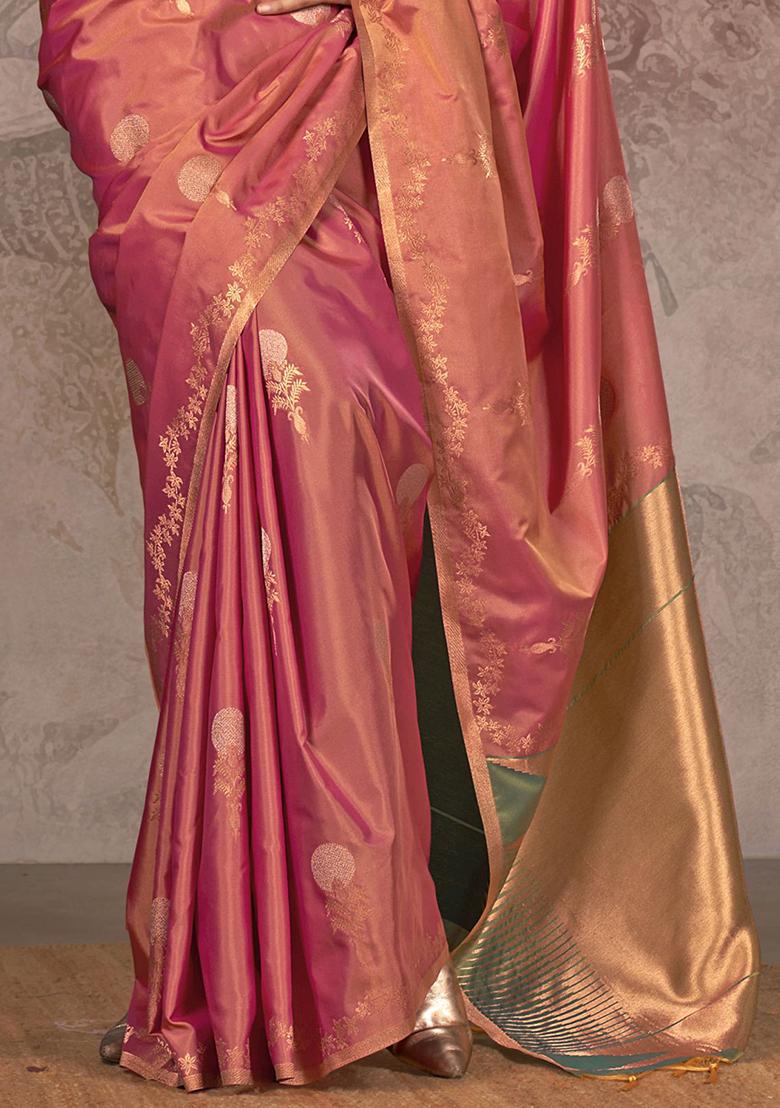 Pink Zari Weaving Silk Sarees