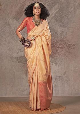 Cream Zari Weaving Silk Sarees