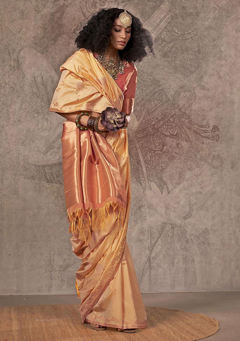 Cream Zari Weaving Silk Sarees