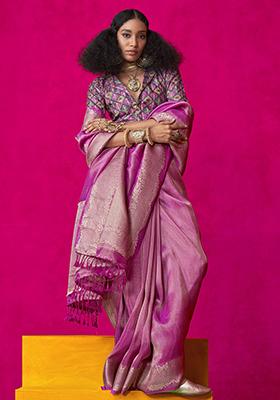 Purple Zari Weaving Tissue Silk Sarees