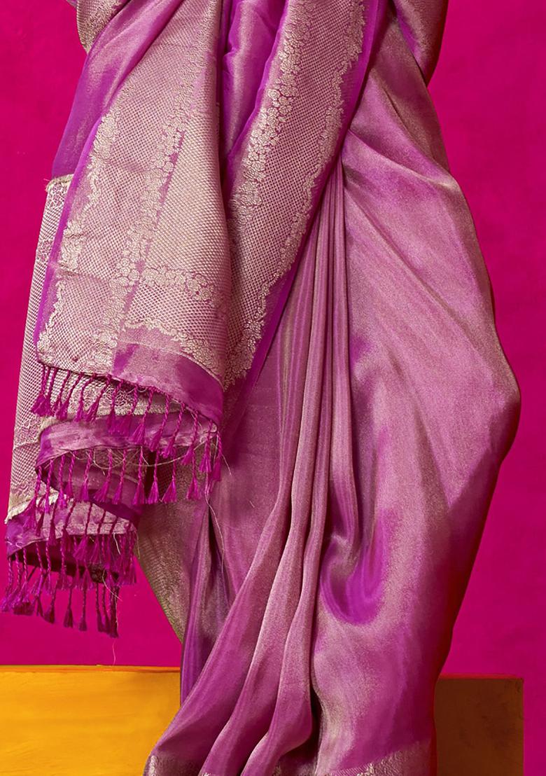 Purple Zari Weaving Tissue Silk Sarees