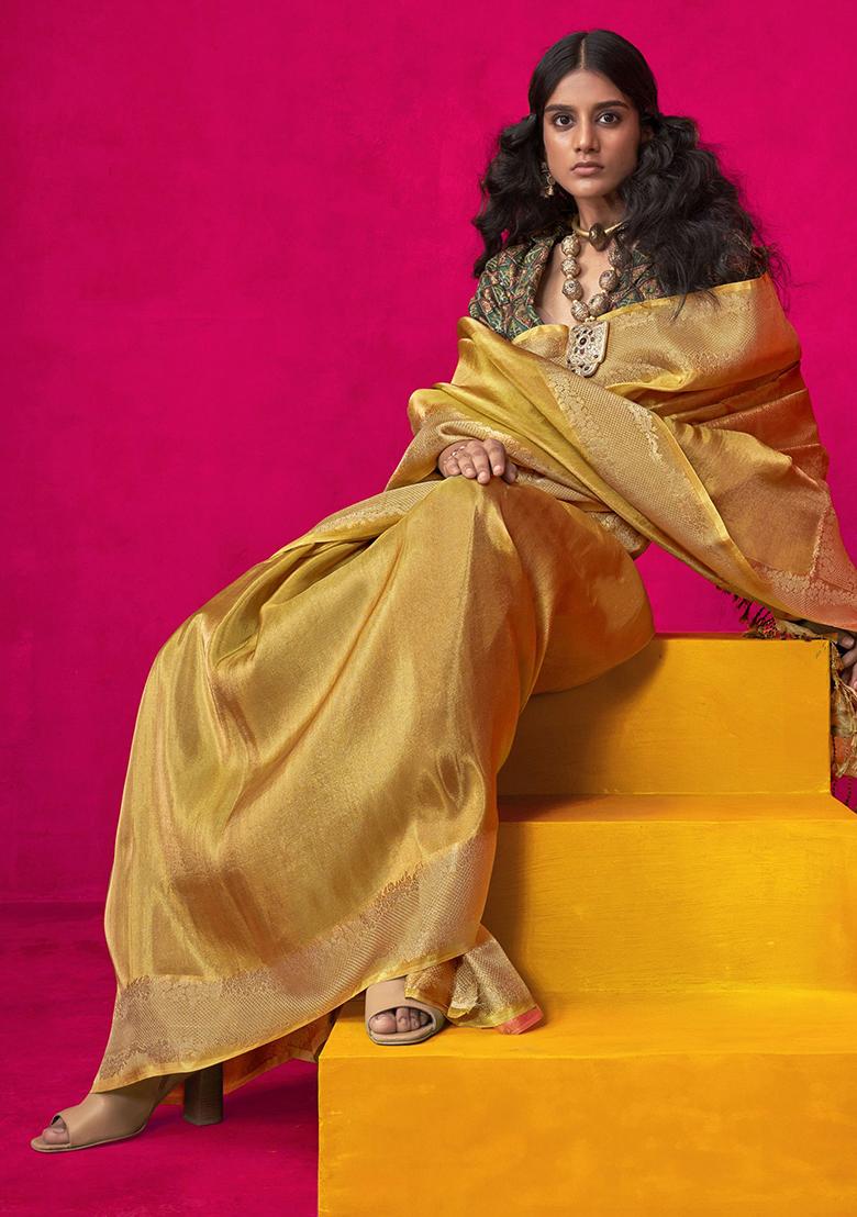 Yellow Zari Weaving Silk Sarees