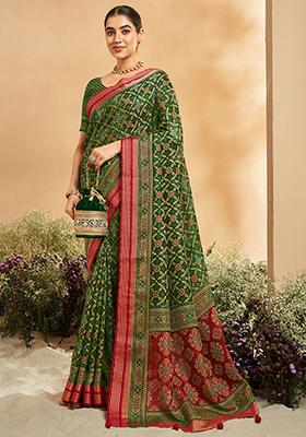 Green Printed Patola Sarees