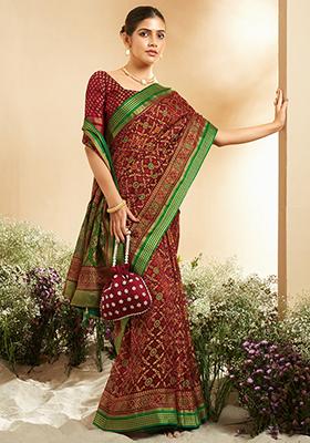 Maroon Printed Patola Sarees
