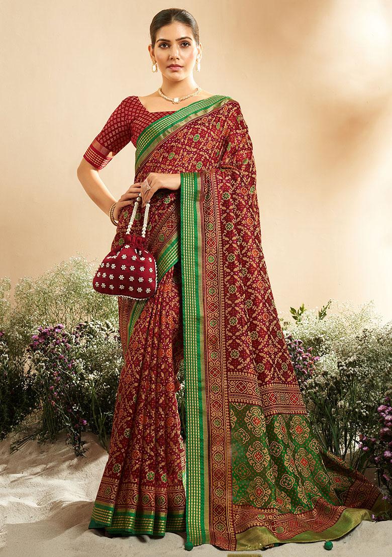 Maroon Printed Patola Sarees
