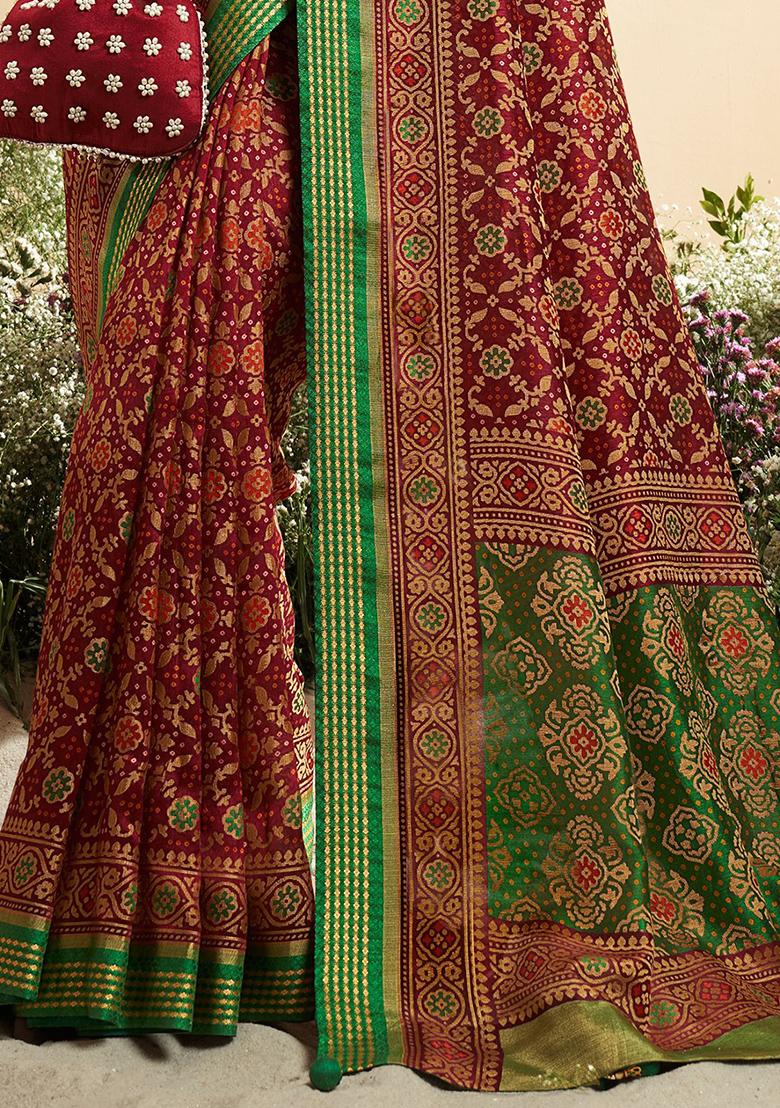 Maroon Printed Patola Sarees
