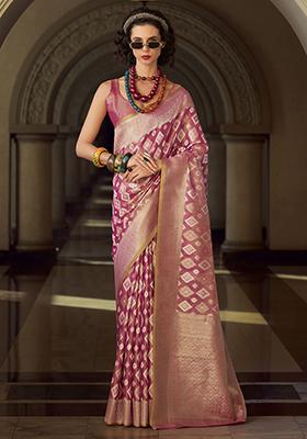 Pink Zari Weaving Net Sarees