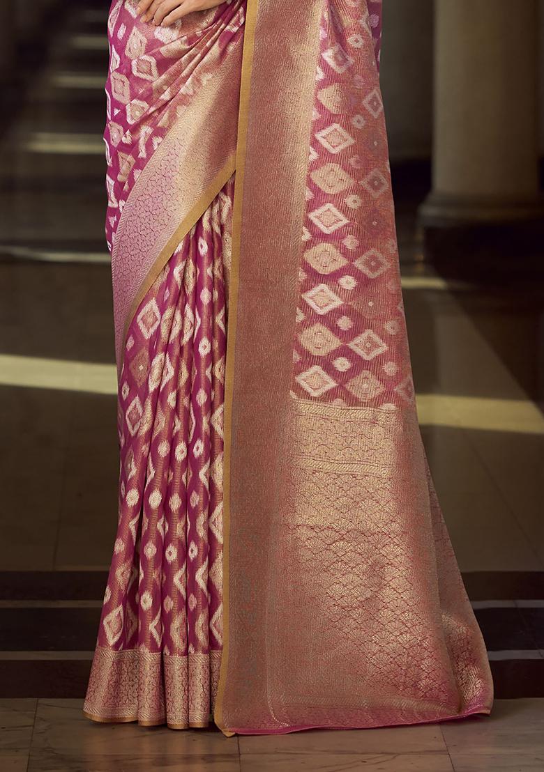 Pink Zari Weaving Net Sarees
