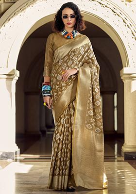 Brown Zari Weaving Silk Sarees