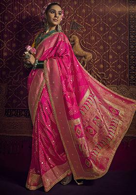 Pink Zari Weaving Silk Sarees