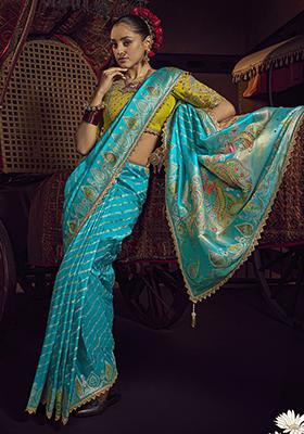 Sky Blue Zari Weaving Silk Sarees