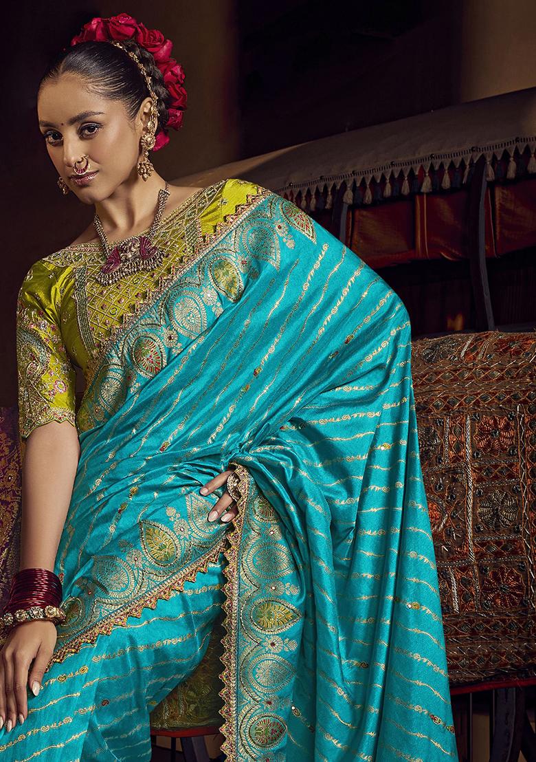 Sky Blue Zari Weaving Silk Sarees