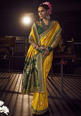 Yellow Zari Weaving Silk Sarees