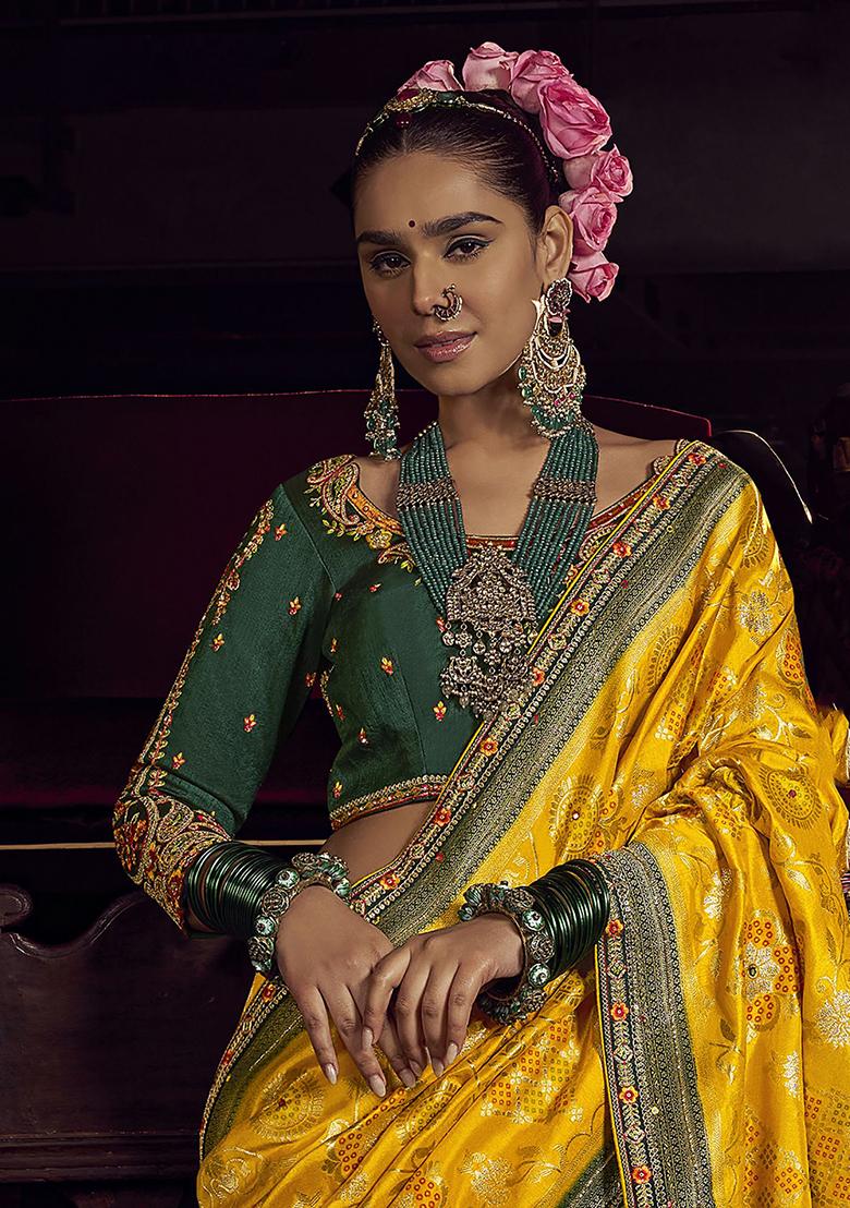 Yellow Zari Weaving Silk Sarees