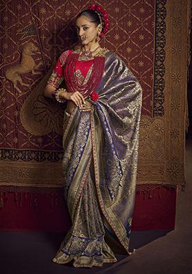 Blue Zari Weaving Silk Sarees