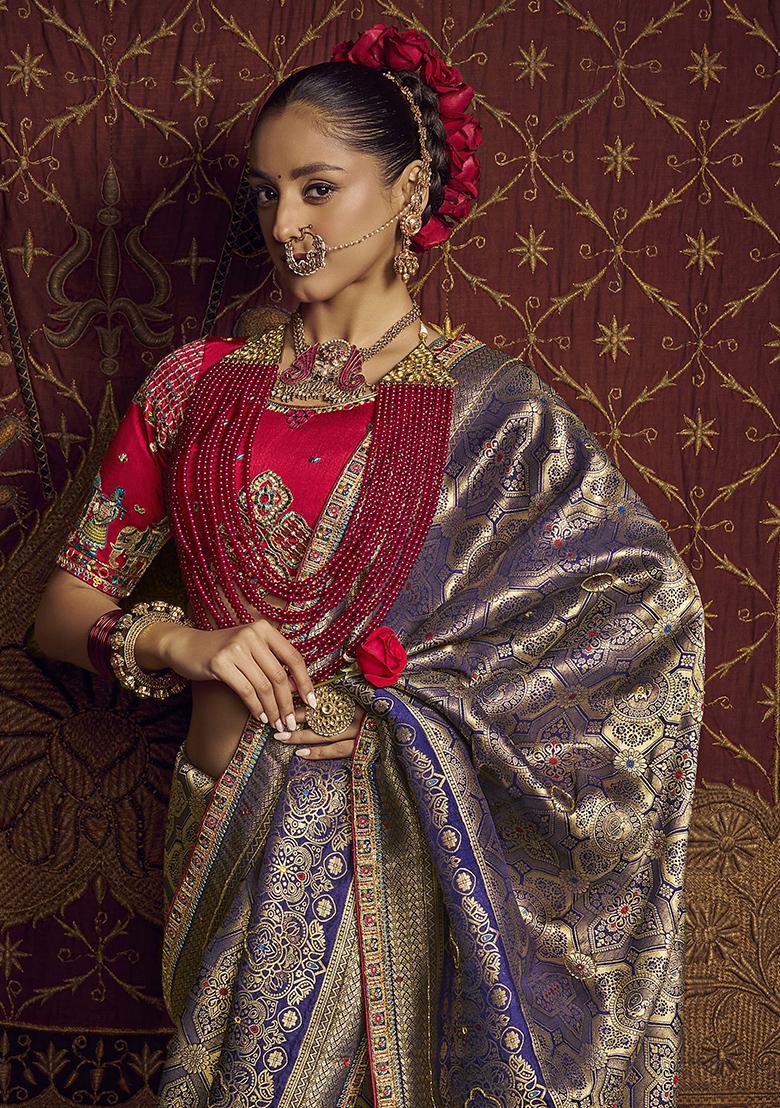 Blue Zari Weaving Silk Sarees