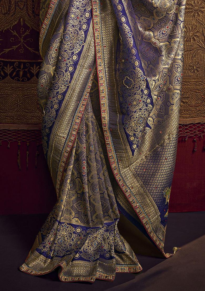Blue Zari Weaving Silk Sarees