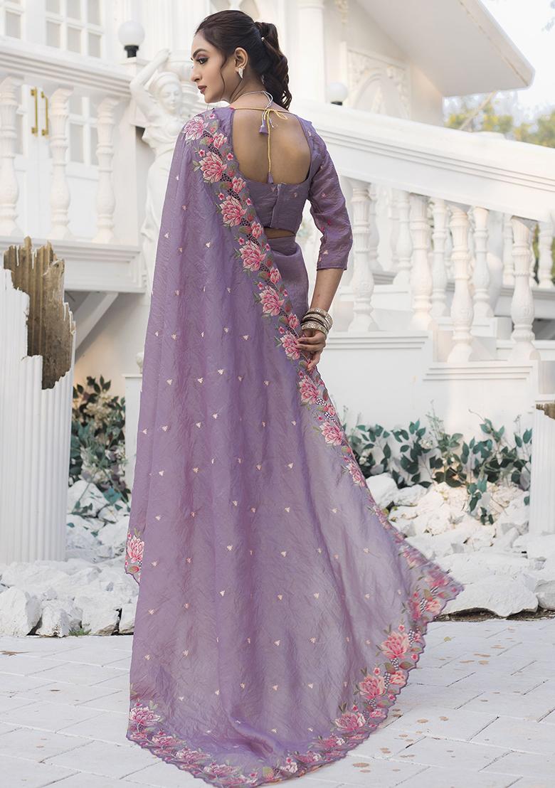 Purple Embroidered Silk Sarees