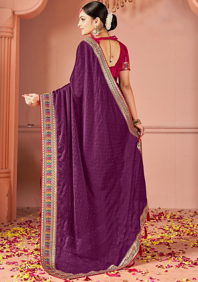 Purple Embroidered Silk Sarees